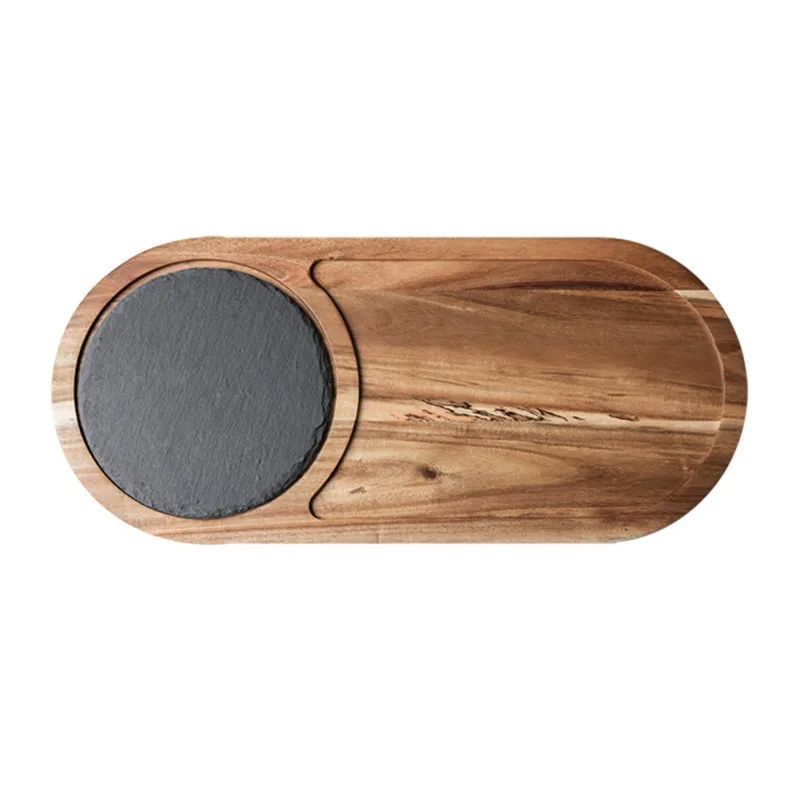 

Solid Wood Snack Disc Wood Tray Black Slate Bread Steak Plate Wooden Plate Western-style Japanese Food