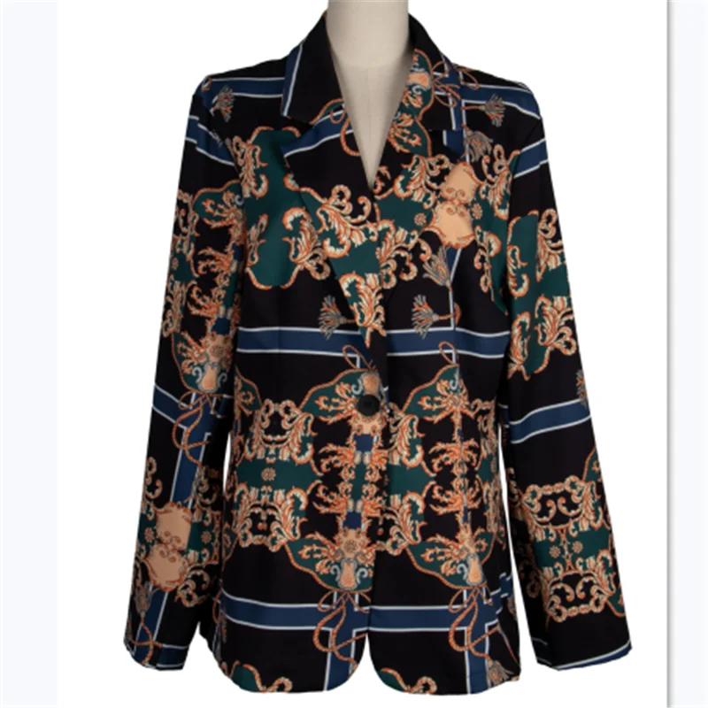 

Suit jacket Women Fashion Vintage Printing Slim Streetwear Chic Outerwear 2020 New Autumn Ladies Tops Blazer All-match Noble