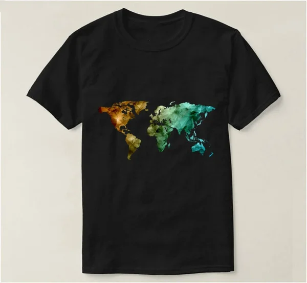 

World Map Printed Funny T Shirt Printing Cotton Tshirt Big Size Euro Size Pop Regular T-Shirt Men