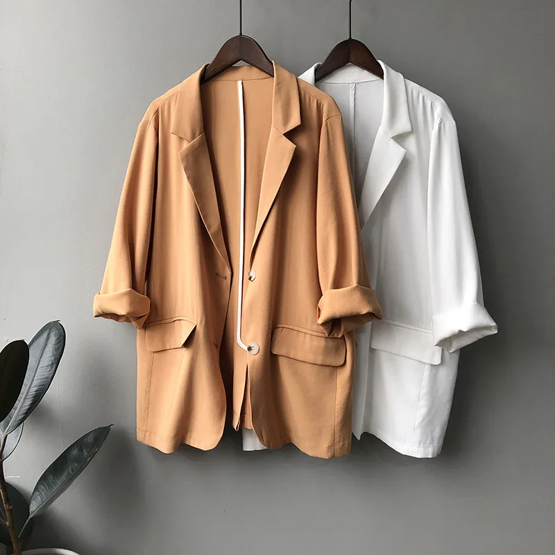 Женский Повседневный Блейзер Белый Тонкий в Корейском стиле офисная одежда