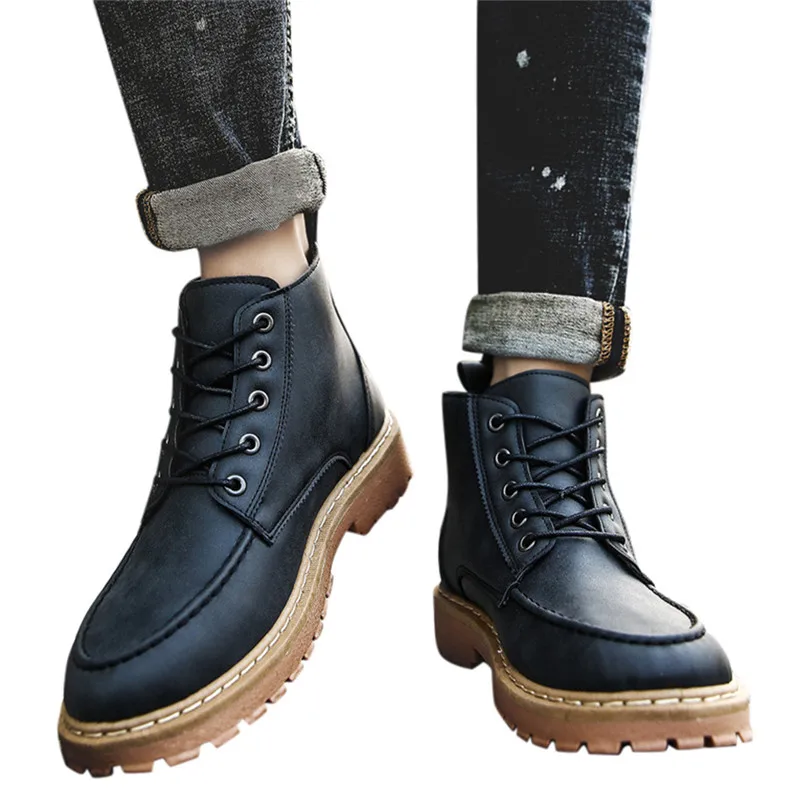 BK Chaussure homme/зимние мужские модные ботинки в стиле ретро; повседневные Водонепроницаемые Красивые кожаные ботинки в стиле ретро; мотоботы; Para Man 5 - Цвет: BK