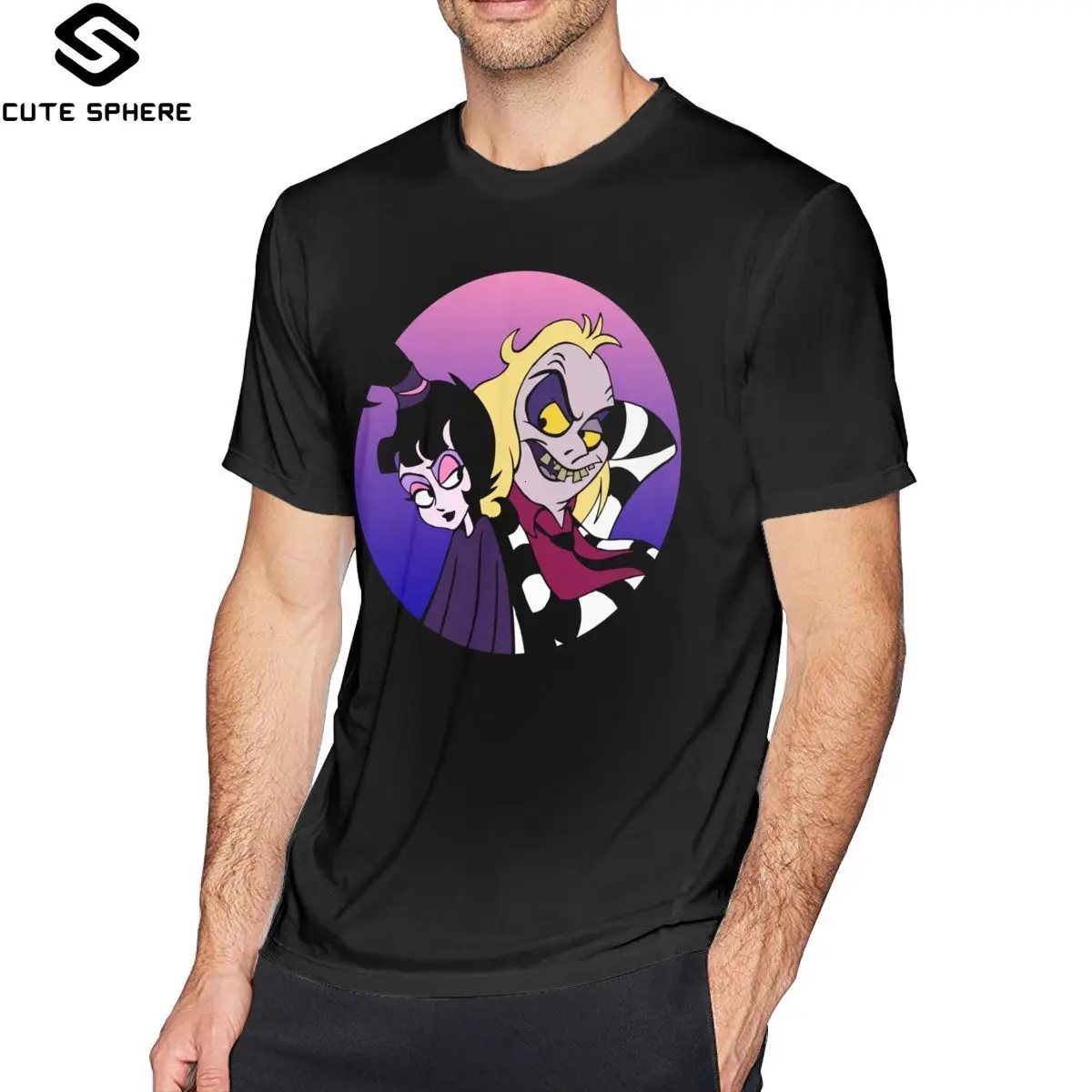 Halloween Animated T Shirt Lydia And Beetlejuice T-Shirt Funny Short-Sleeve Tee Printed Casual Tshirt |