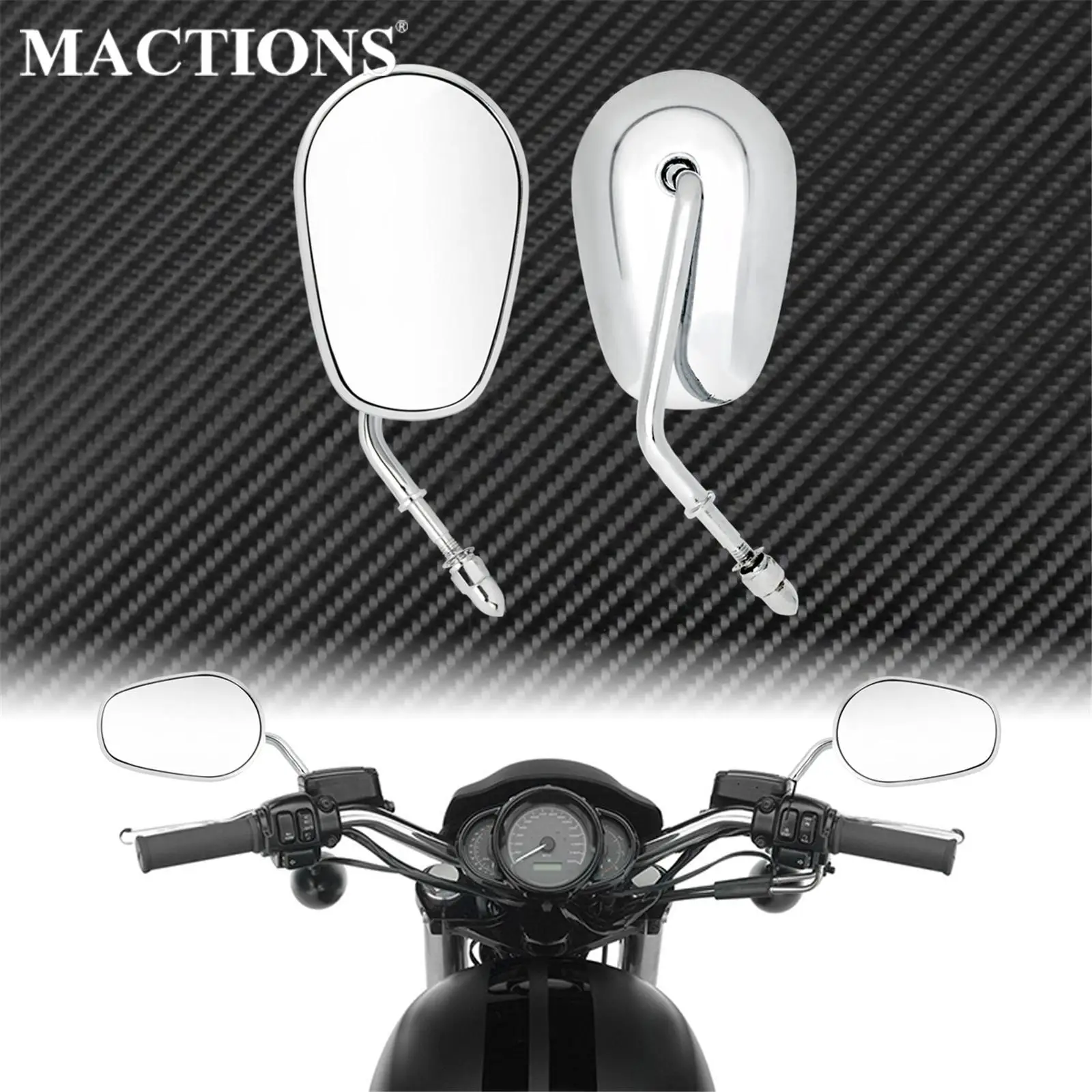 

2xMotorcycle Chrome Rear View Side Mirrors For Harley Sportster Dyna Softail Touring Road King XL 883 48 Fatboy Bobber Chopper