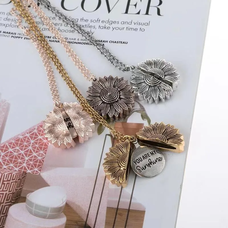 Открытый медальон в виде подсолнуха ожерелье на цепочке для свитера модное с