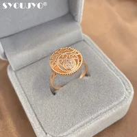 syoujyo hollow vintage 585 rose gold rings for women classic easy match top quality fine jewelry natural zircon party gift