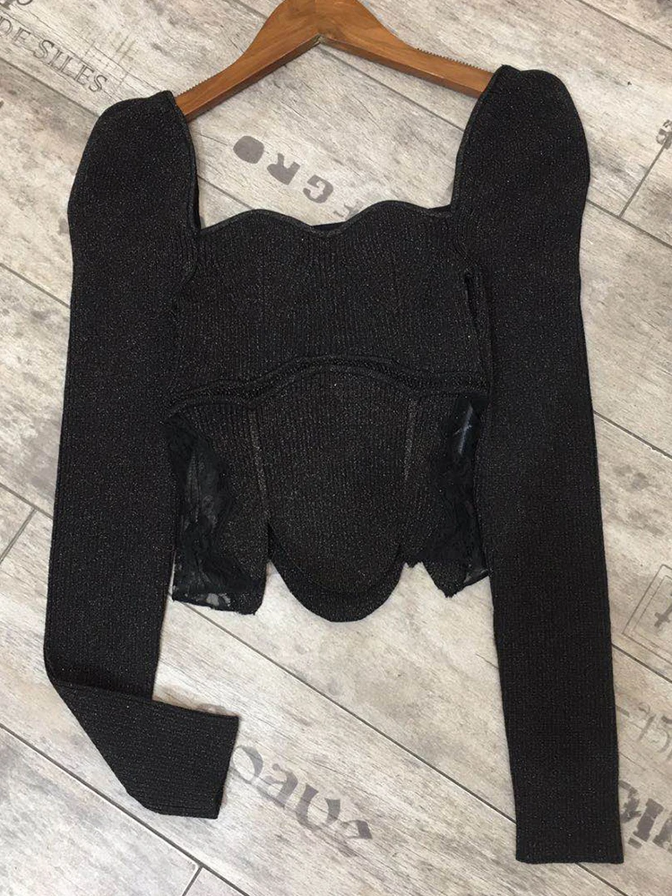

Big brand, women's clothing, skinny, stretch, lace, sexy, top shirt sweater 2021New ladies fall/winter, pullover, sweater XL