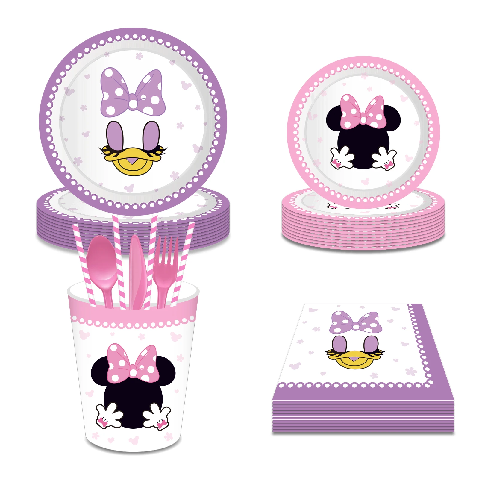 

Baby Shower Cute Pink Cartoon Mini Mouse Birthday Theme Disposable Tableware Sets Happy Birthday Party Decoration Balloons