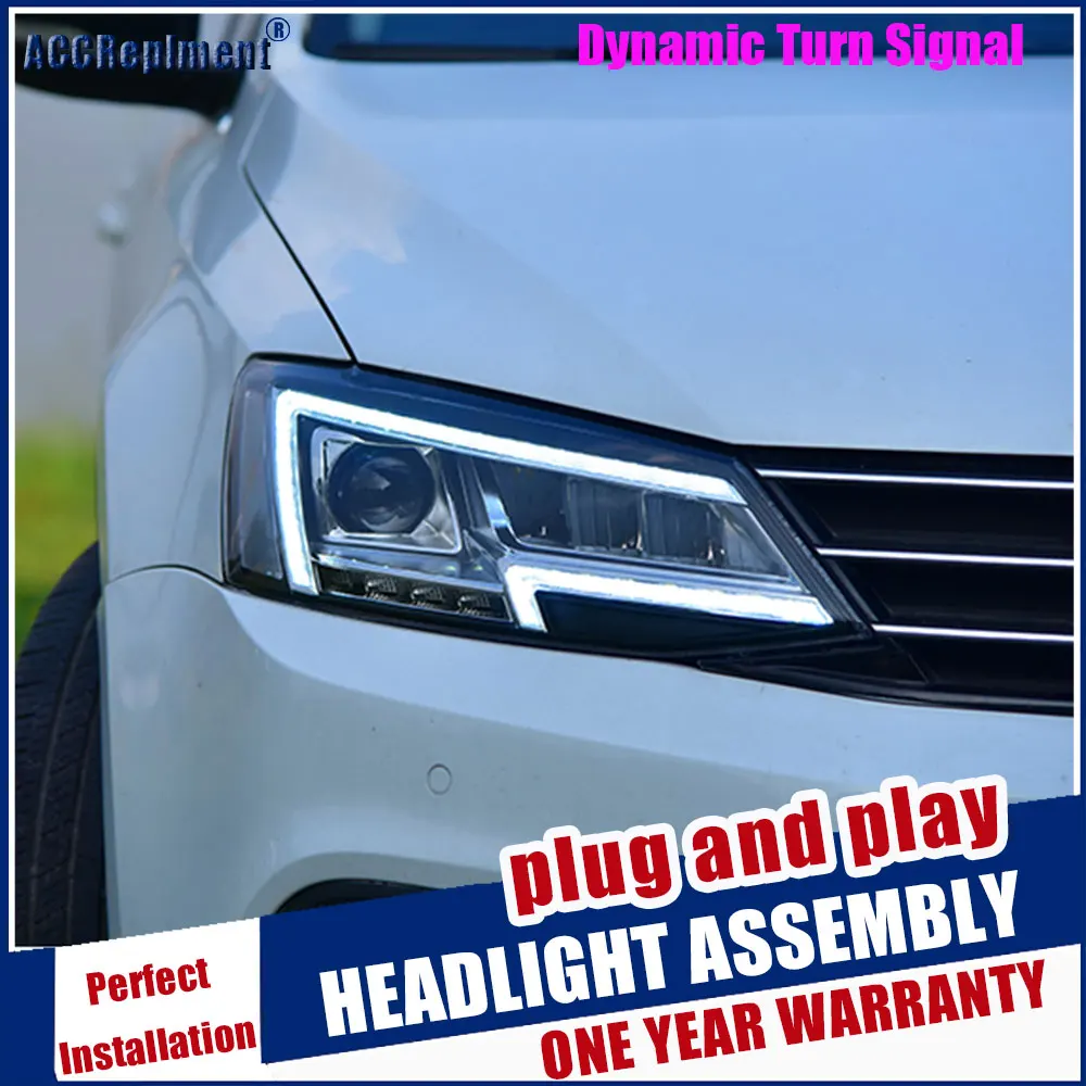 

New Dynamic Turn Signal Head Light Car Styling For Volkswagen Jetta Headlights 2012-2018 Double Lens LED drl Head Lamps