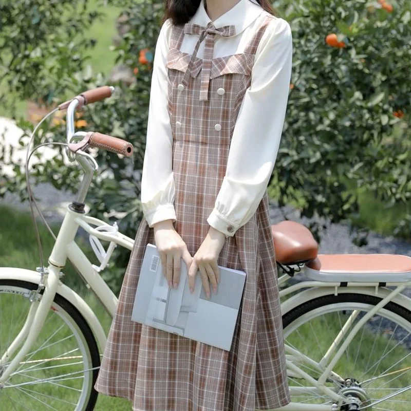 

Женское винтажное клетчатое платье QWEEK, милые элегантные милые ретро платья с запахом в стиле преппи, весеннее лоскутное платье с воротнико...