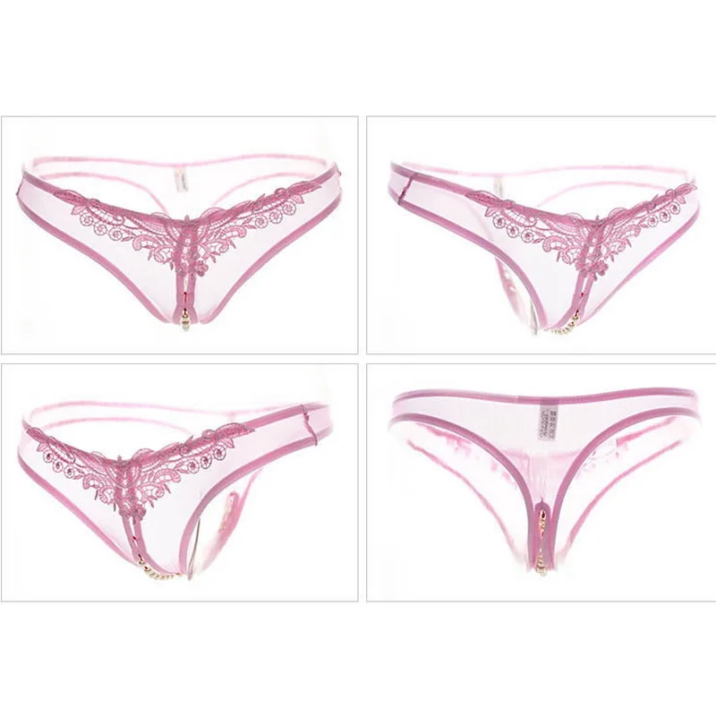 Pink Женское сексуальное нижнее белье горячая эротическая открытая промежность трусики порно Прозрачное нижнее белье с вырезами Секс Одежда трусики-танга с жемчугом - Цвет: Pink