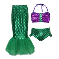 girls mermaid swimsuit kids costume halter tops with briefs bottoms and fishtail skirt bikini set children swimwear bathing suit