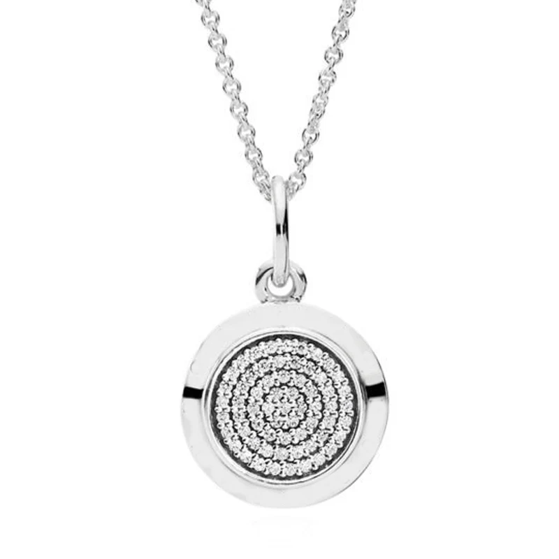 

New 925 Sterling Silver Necklace Logo Signature Pendant With Crystal Chain link Necklace For Popular Bead Charm DIY Jewelry