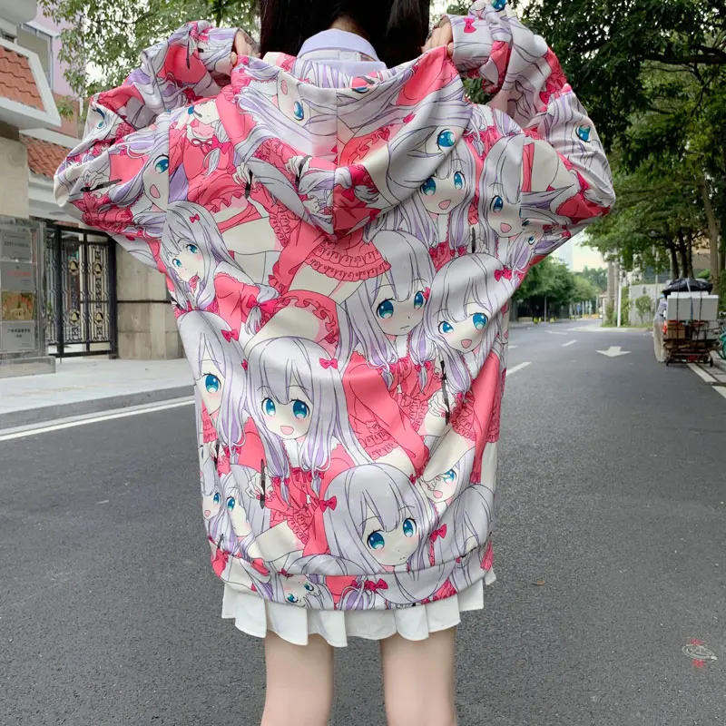 

Japanese Anime Bodyguard Women's New Girls' Street Jacket BNO11 Student Loose Hooded Hoodies Zip Up Cardigan