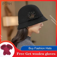 ptah autumn winter womens felt hat fedoras new brim hats for women vintage church hats lady flat 100 australian wool hat