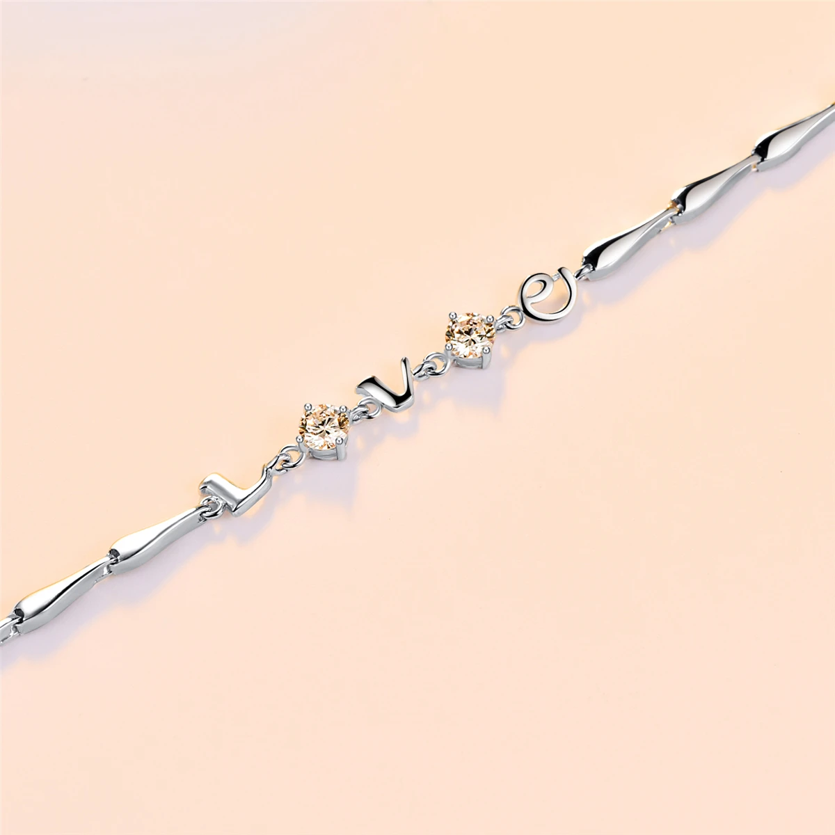 

BONLAVIE Love Letter Round Zircon Plated Platinum 925 Silver Bracelet for Women Round Gemstone Fine Jewelry