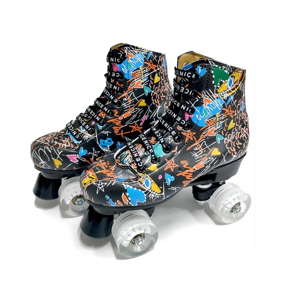 

NEW Double Row Roller Skates Fashion 4 Wheels PU Skating Shoes