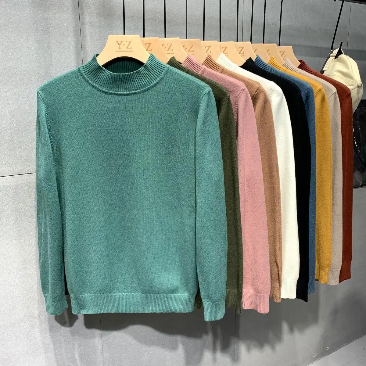 

2020 New Autumn Fashion Men Korean Solid Long Sleeve Knitting Pullovers Male Warm Slim Half Turtleneck Sweater Man Clothing Z14