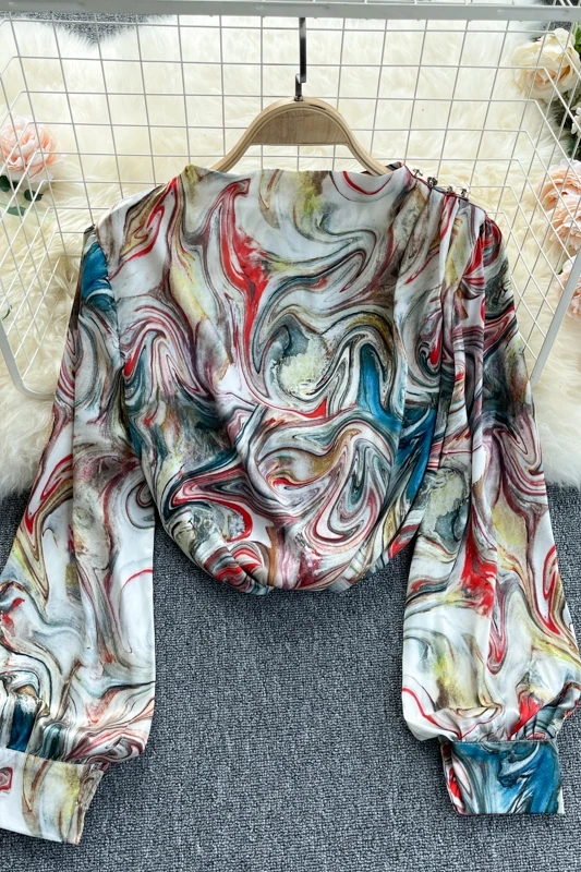 

2021 Spring Fall European High-Grade Heavy Texture Women Shirt Elegant Chiffon New Retro Lantern Sleeve Blouse Lazy Fashion Top