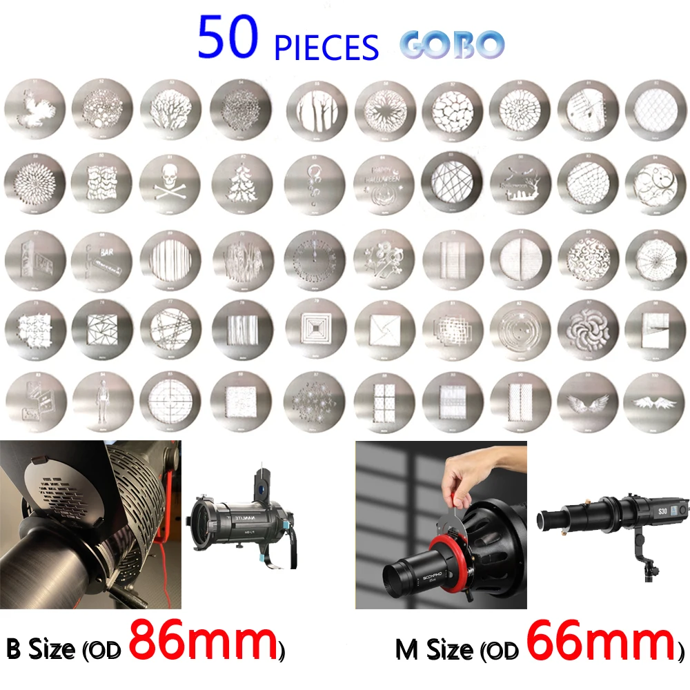 50 шт. размер B и M 66 мм диаметр 86 100 рисунок для фотосъемки большая маска GOBO из
