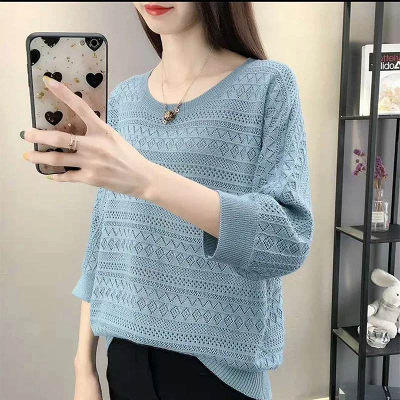 Новинка свитер с круглым вырезом и Тонкая блузка однотонный свободный