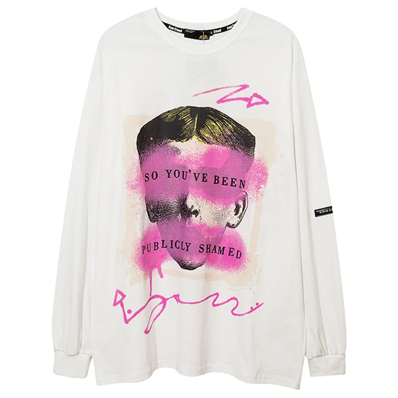 

Футболка мужская оверсайз в стиле хип-хоп, уличная одежда в стиле Харадзюку, модные хлопковые топы с длинным рукавом и надписью, зима