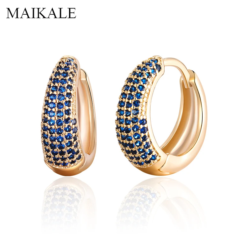

MAIKALE Luxury Colorful Cubic Zirconia Hoop Earrings for Women Gold Gem Stone Small Round Earrings Female Jewelry Gifts