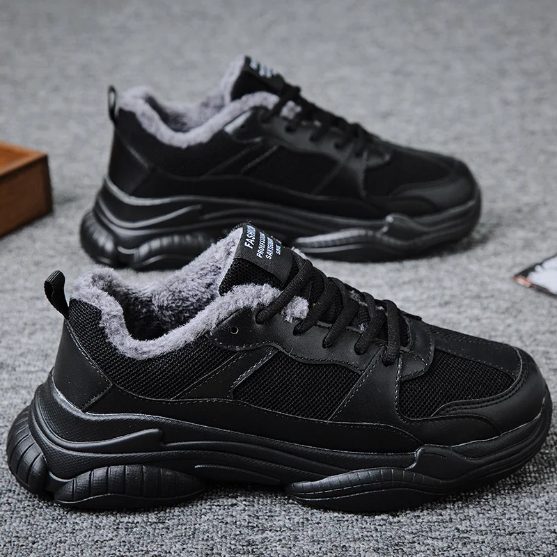 Зимняя мужская обувь; теплые черные кроссовки на шнуровке; Schoenen Mannen Krasovki Tenis; повседневные кроссовки для взрослых; Zapatos De Hombre Erkek Ayakkabi
