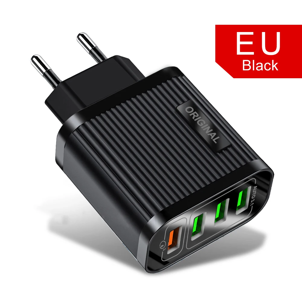 4 порта USB Quick Charge 3,0 зарядное устройство для телефона 35 Вт QC 3,0 быстрое зарядное устройство для iPhone 11 huawei mate 30 Pro настенное зарядное устройство адаптер для путешествий - Тип штекера: All Black