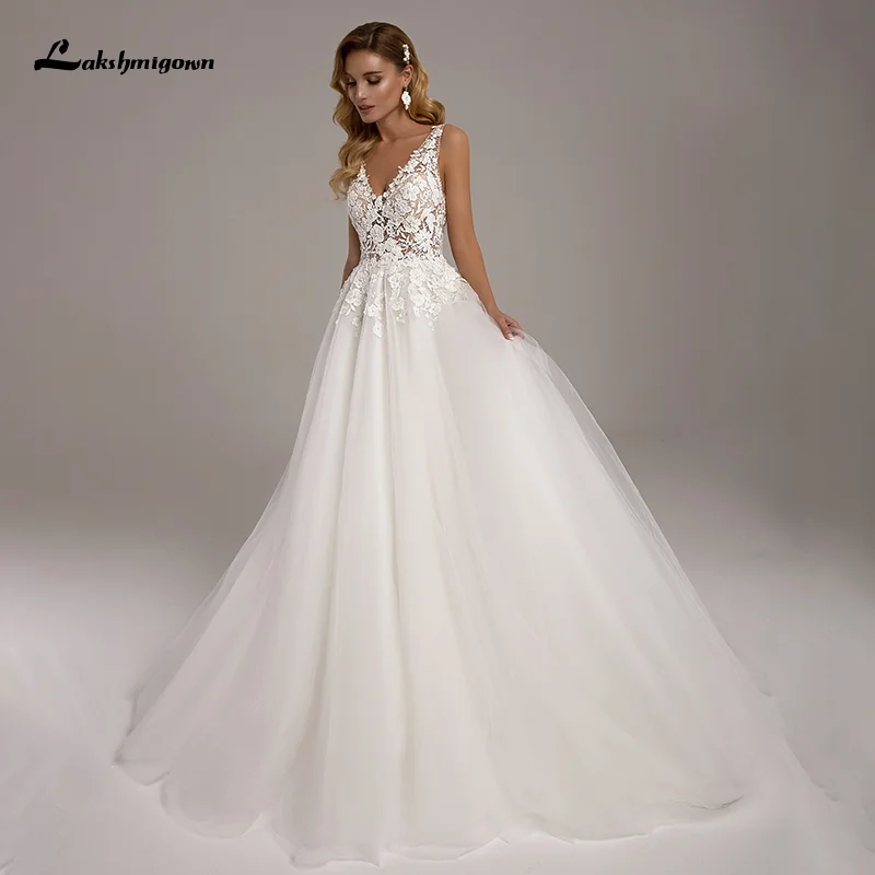 

Платье Lakshmigown свадебное с цветочной аппликацией, Тюлевое ТРАПЕЦИЕВИДНОЕ, с V-образным вырезом, в стиле бохо, для невесты