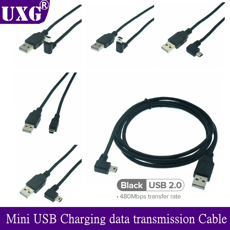 

USB 2.0 Male to Mini USB UP Down Left Right Angled 90 Degree Cable 0.25m 0.5m 1.8m 3m 5m for Camera MP4 Tablet Hard Disk phone