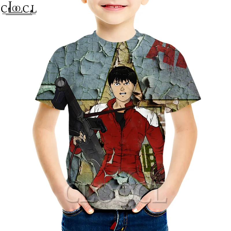 

CLOOCL Japanese Anime Akira Kaneda Neo Tokyo Cute Kids Summer T-shirts 3D Print Round Neck Summer Boy Leisure Harajuku Tops