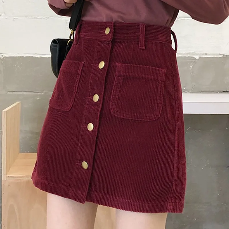 Однотонная женская юбка юбки с высокой талией Женская Вельветовая однобортная