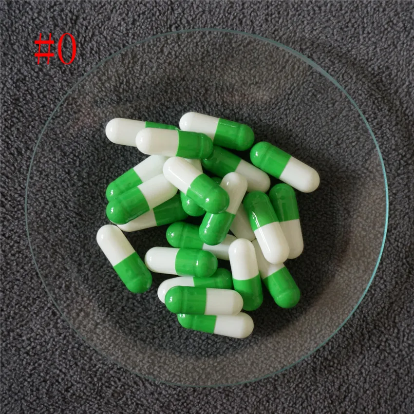 

0# 1000-10000pcs Light Green-White High quality joined or separated capsules hollow gelatin capsules Empty Capsules