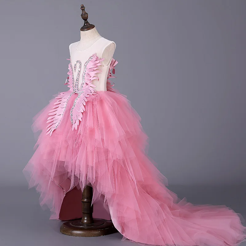 Детское платье с фламинго для девочек длинное вечернее принцессы на свадьбу