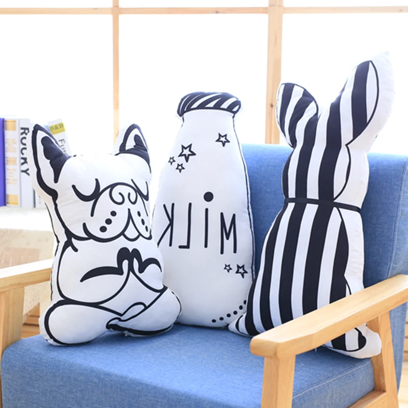 

Nordic Style Fashion Cartoon Animals Dog Doing Yoga Pillow Plush Milk Bottle Decorative Cushion Cute Rabbit Stuffed Head Pillows