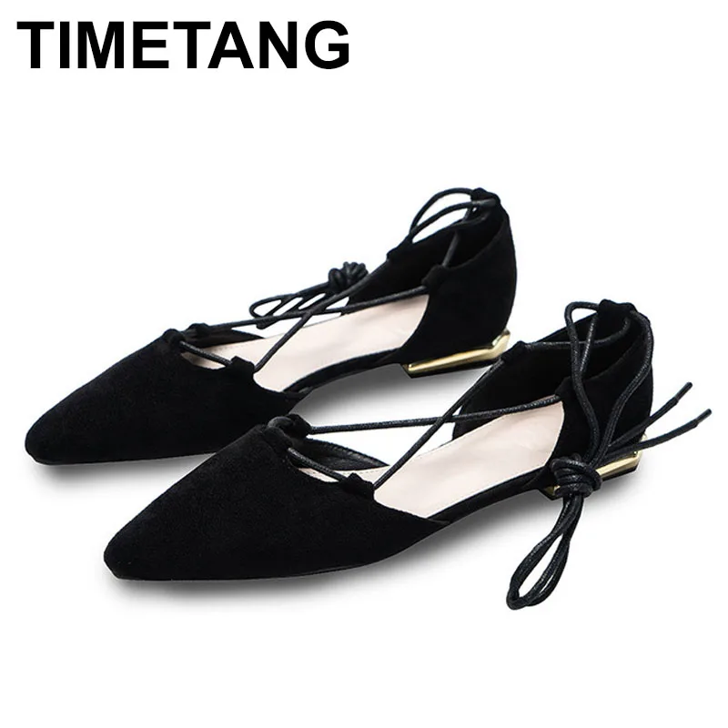 

TIMETANG Cross-Tied pointed toe cover heels women sandals closed toe flat shoes women lace up low metal heels gladiator sandalia