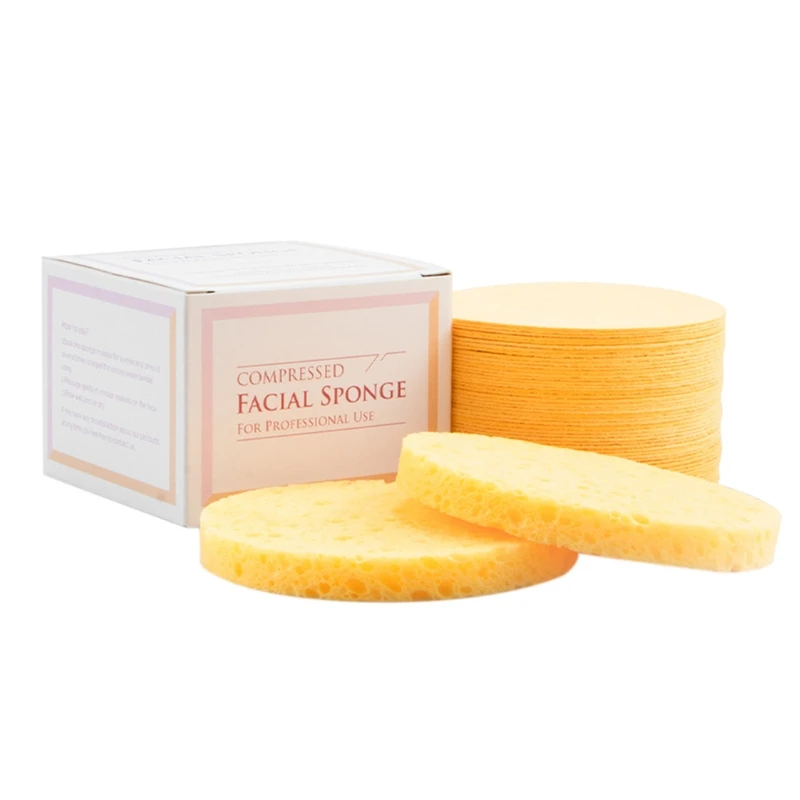 

LXAF 50pcs Compressed Facial Sponges Round Makeup Removal Tool Natural Wood Pulp Cosmetic Spa Sponge for Face Cleansing Mask