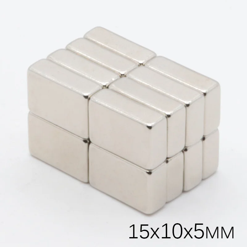 Супермощные квадратные неодимовые магниты N35 100 шт. 15x10x5 мм блок NdFeB кубовидный