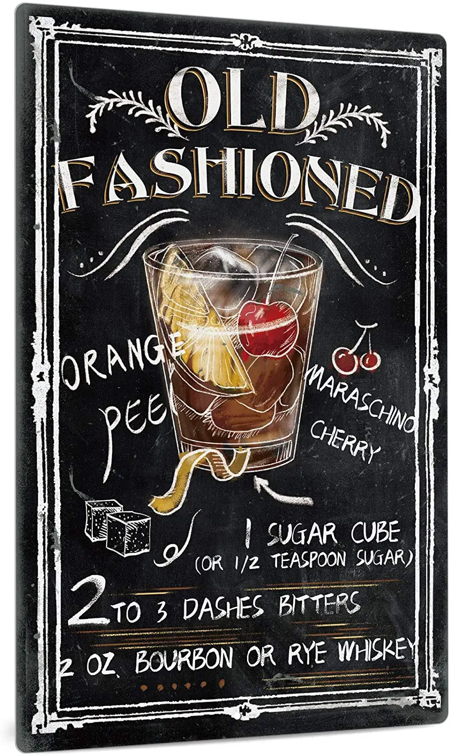 

Metal Sign Wall Sign OLD FASHIONED Cocktail Bar Sign Menu Style Retro Art Customizable Fashion Metal Tin Sign 8X12 Inches