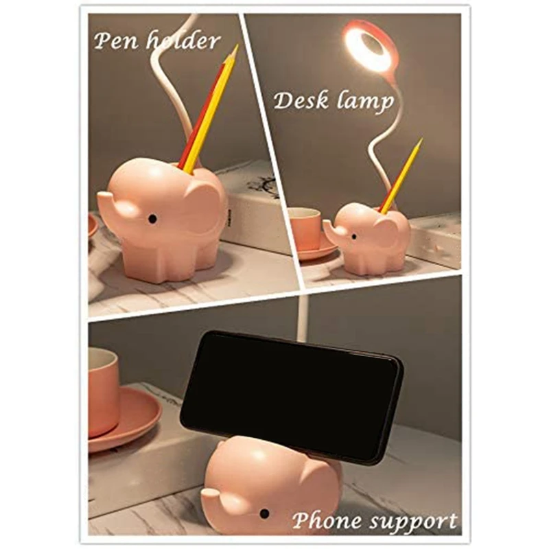 

Little Elephant Desk Lamp with USB Charging Port Eye-Caring Table Lamps Led Study Lamp Dimmable Bedside Lamp