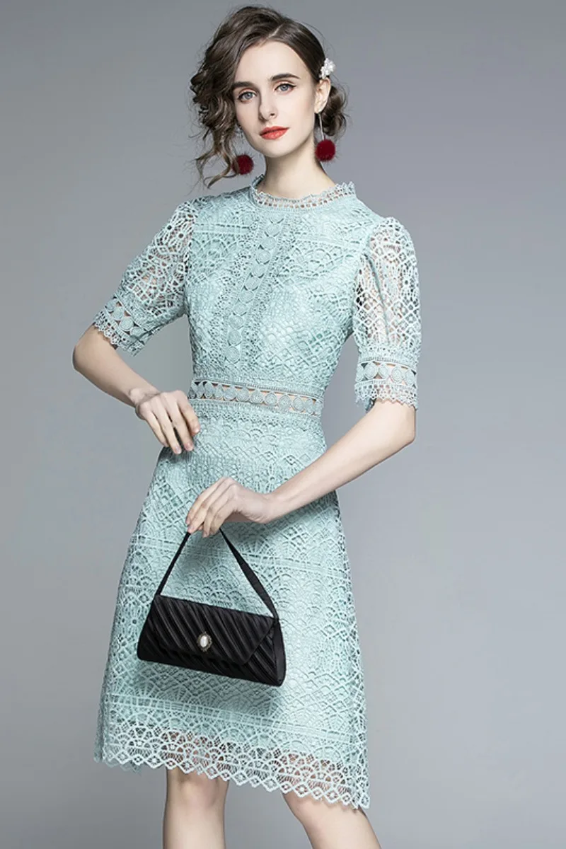 

Mall counter high-quality women's 2021 summer new gouhua hollow water soluble lace dress