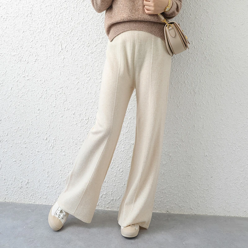 

European and American high-end pure Australian wool wide-leg pants women's solid color high-waist straight-leg pants plus size k