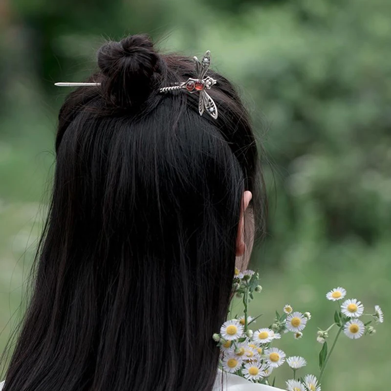 

Summer original new dragonfly hairpin creative Hanfu ancient style hair accessories step by step elegant ladies silver jewelry