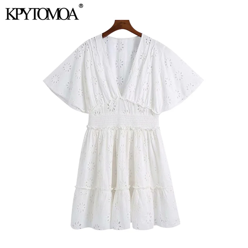 

Женское ажурное мини-платье KPYTOMOA, винтажное ажурное платье с оборками и коротким рукавом, с эластичным поясом, 2021