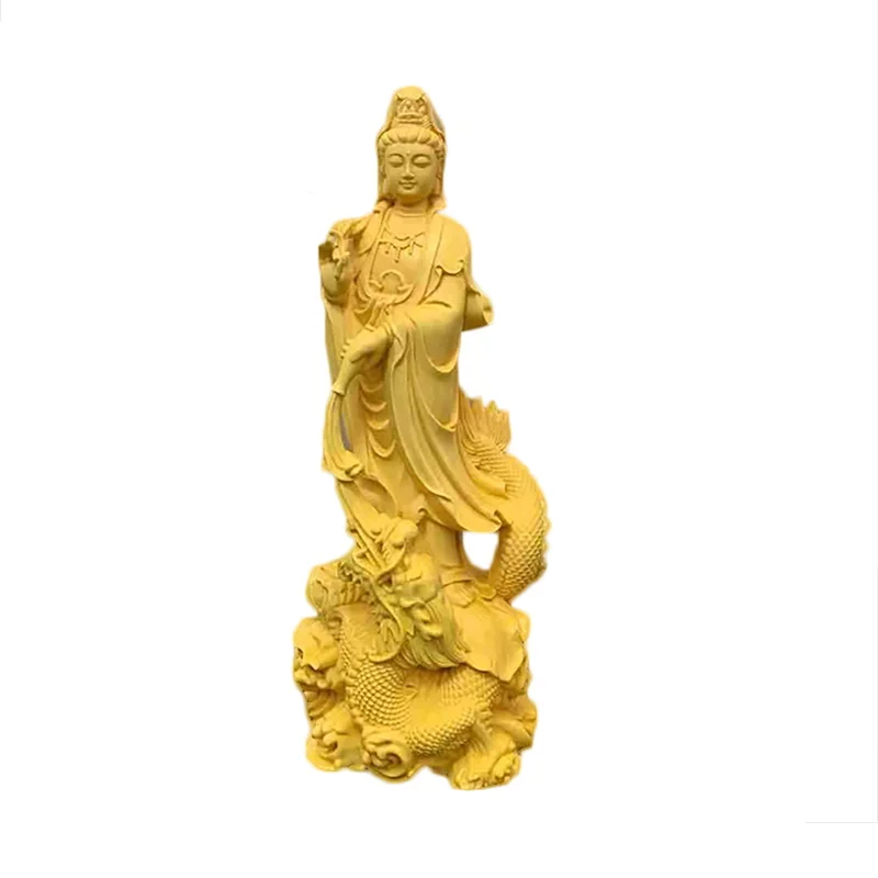 

Solid wood Dripping dragon Guanyin statue Modern art sculpture High-end home decoration figurines Exquisite carving 17cm