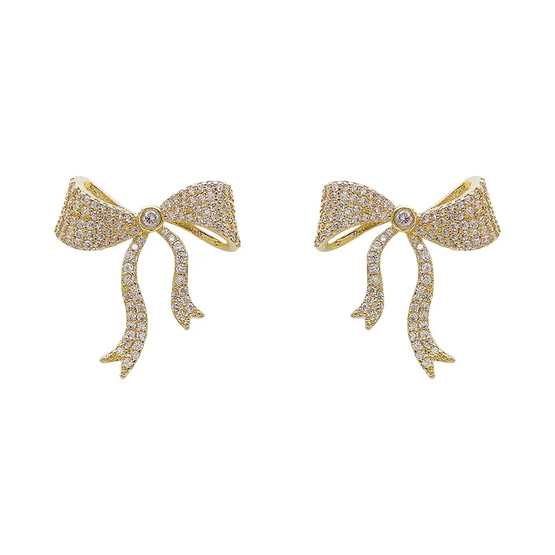 

TIMEONLY Creative Bowknot Shinning Rhinestones Stud Earrings for Women Ladies Japan Style Charms Earring Delicate Jewellery