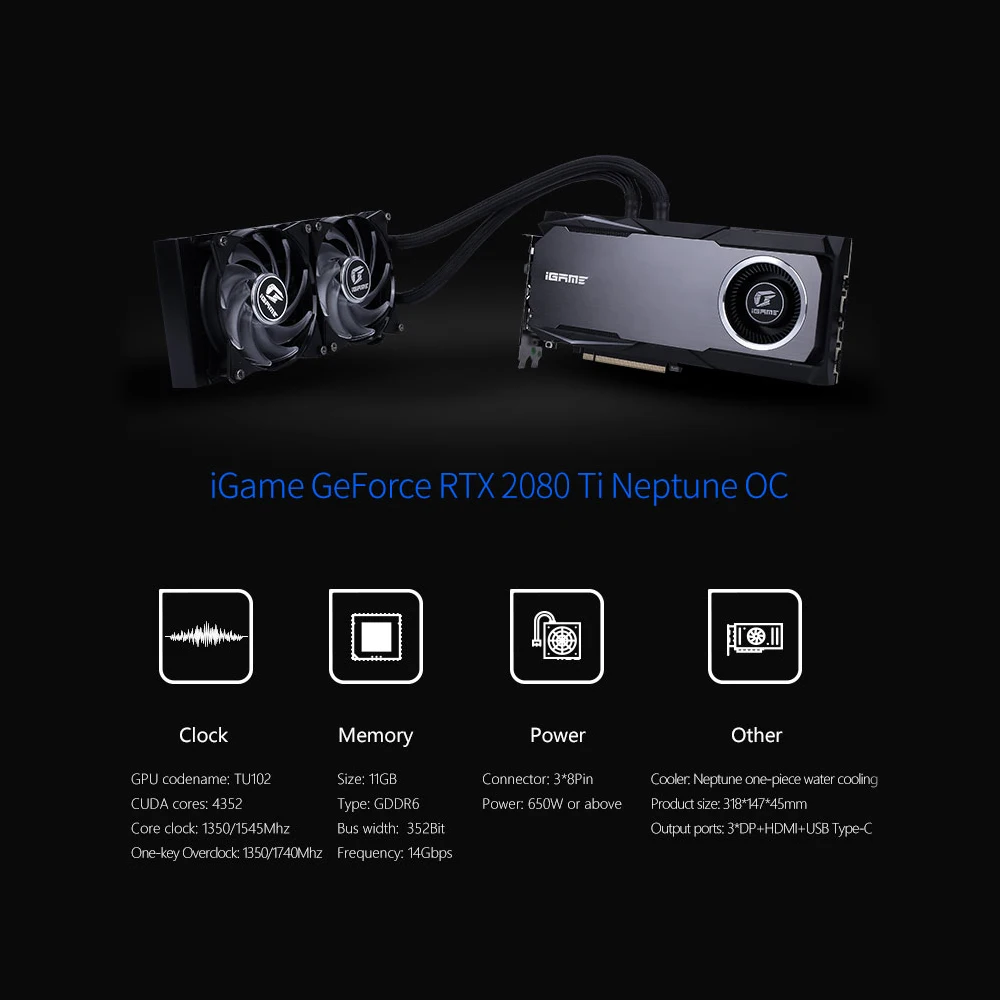 Красочные iGame GeForce RTX 2080 Ti Neptune OC GDDR6 11 ГБ графическая карта 1740 МГц один ключ Overclock Gaming GPU графическая карта