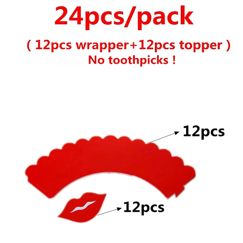Red lips love 24 шт мультфильм Микки Минни Принцесса обертки для кексов топперы дети день рождения поставки украшение для свадебного торта - Цвет: Red lips love