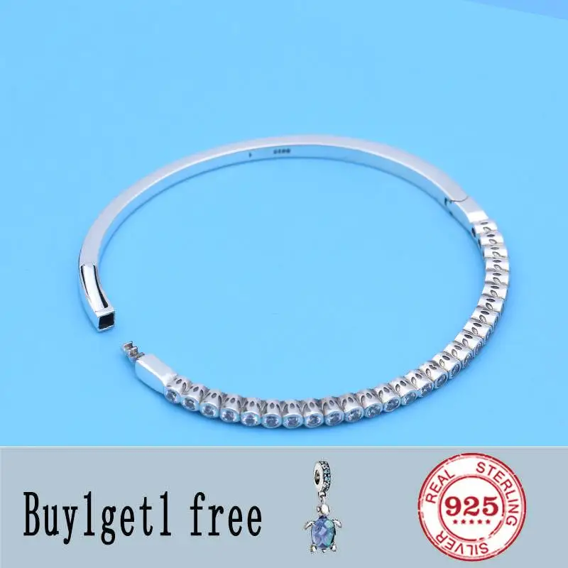 

Quality Alluring Brilliant With Row Of Brilliant-cut Cubic Zirconia Bangle Fit 925 Sterling Silver pan Bracelet