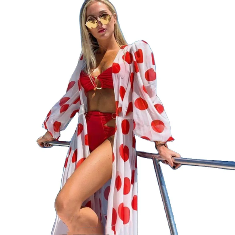 

2021 summer new wave point low-cut beach style dress plus size ruched dress